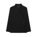Women's black long sleeved loose fit suit jacket with polyester blend fabric