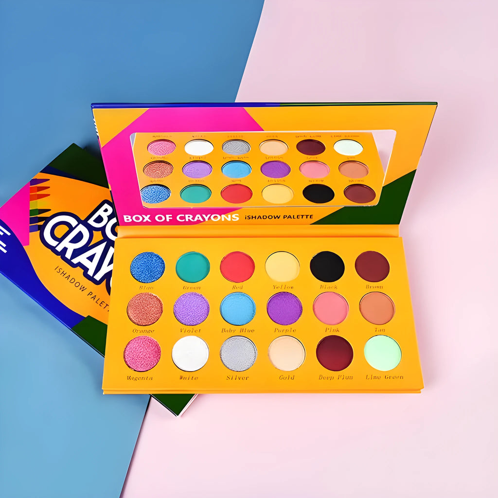 18 colour eyeshadow palette with pearly matte and shimmering pressed powder shades in a compact makeup set