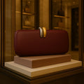 Oval PU crossbody dinner bag with chain strap in wine red