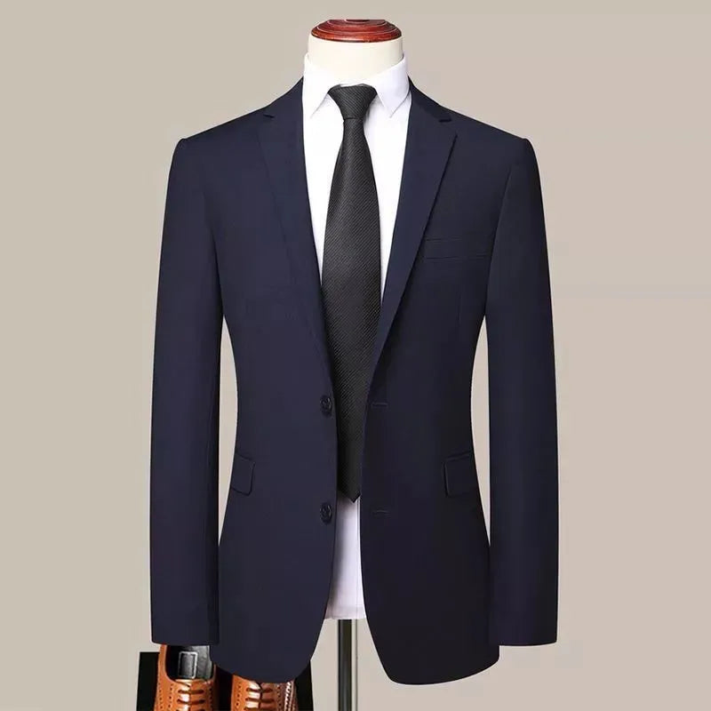 Men's three-piece business suit set in Korean slim fit style with trousers and matching tie