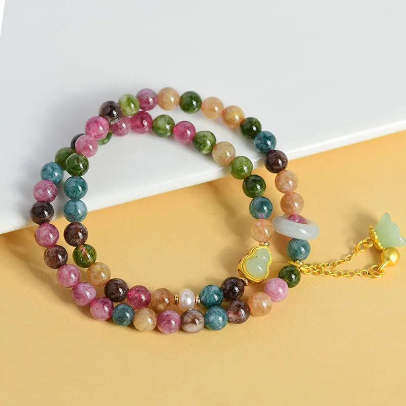 Chalcedony double circle geometric bracelet with 6-6.5mm beads in C118 colour