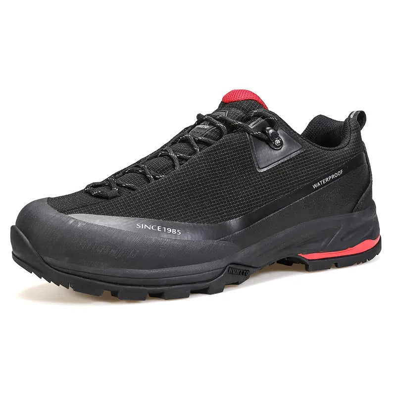 Men's low-top mountain climbing hiking boots in leather mesh with non-slip rubber sole