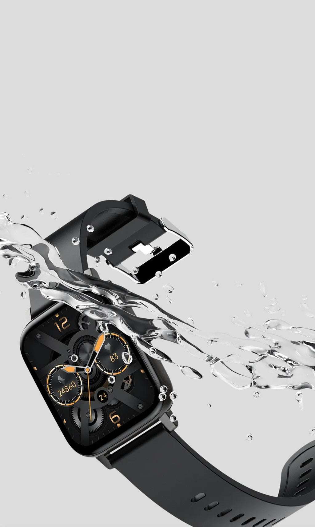 H80 black smartwatch on wrist showing heart rate and time on its 1.69-inch spherical glass screen.