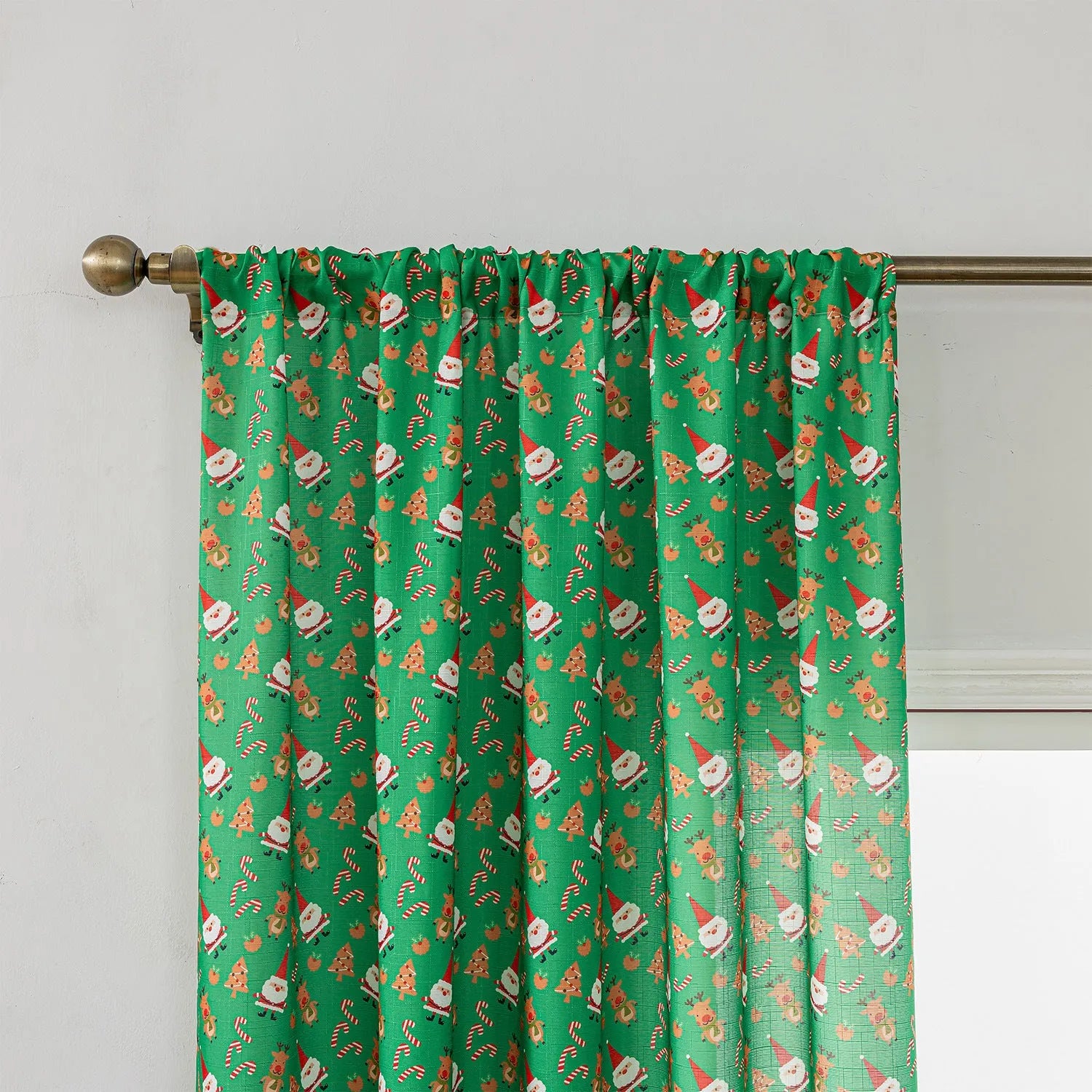 Green printed curtain with cartoon snowman and angel pattern, 1 metre length