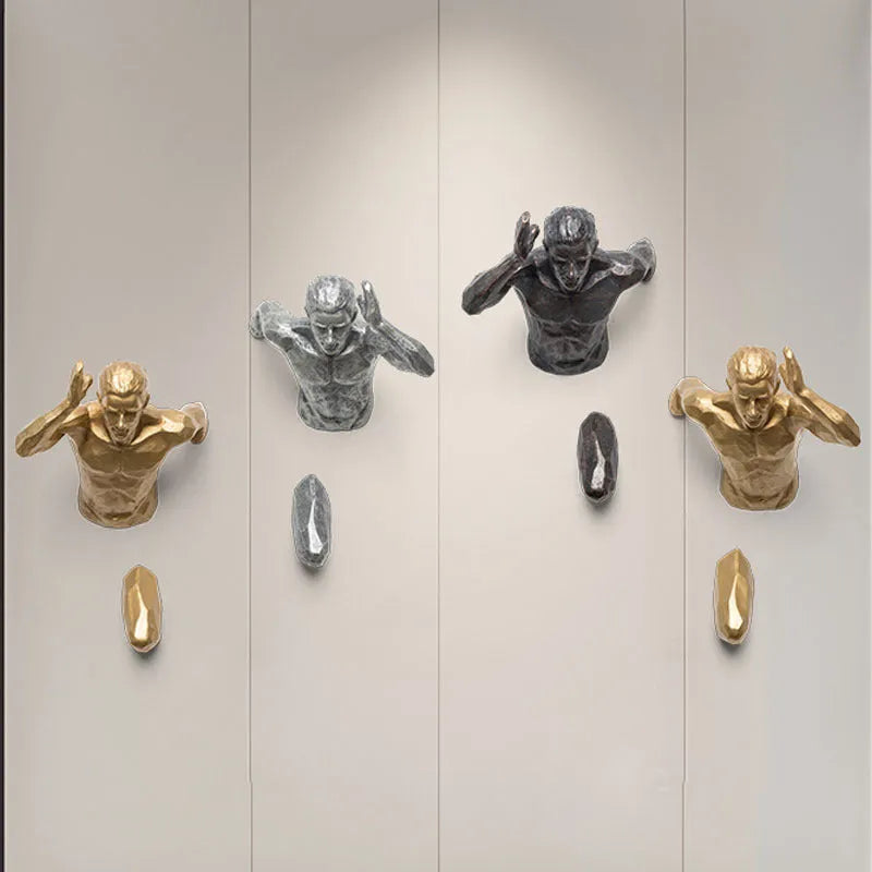 Resin character wall hanging decoration in metallic finish with modern simple design