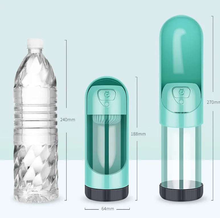 300ml dog travel water bottle in sky blue, pink, yellow, or green with valve, ABS and PC, BPA-free