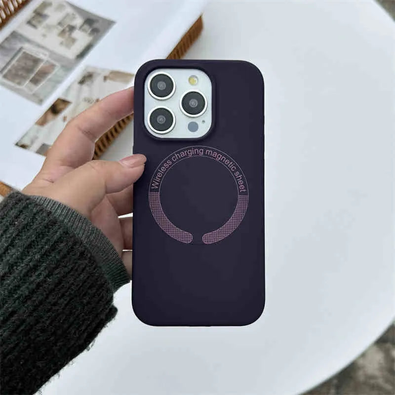 Liquid silicone magnetic phone case for iPhone with drop-resistant protective cover, available in antique white and other colours