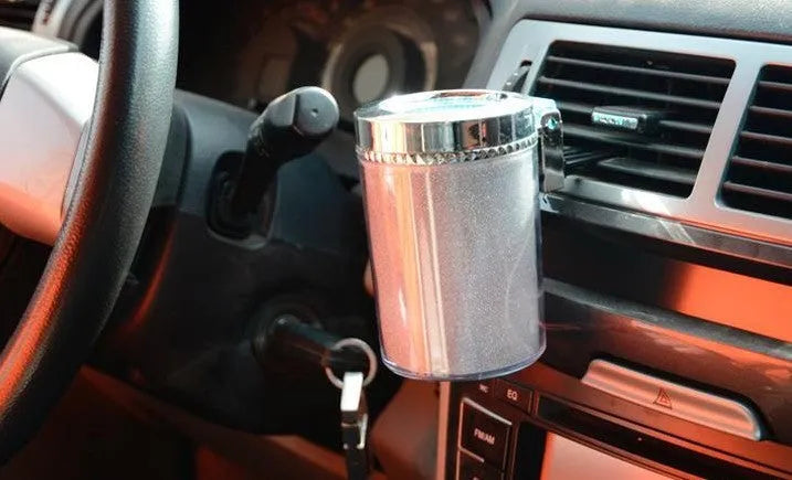 Silver car ashtray with solid mold fill and foam sealing ring for cup holder fit over 7cm