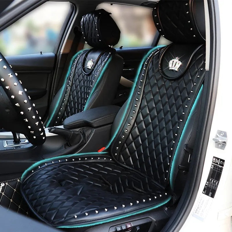 Ya Yue crown rivet car seat cushion black diamond leather rhinestone universal five-seater