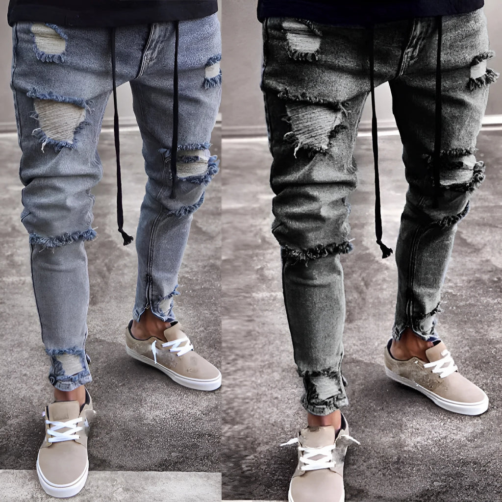 Zene mid rise tight cotton denim jeans with zip fly and worn wash finish in grey