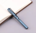 Black and blue frosted ink bag fountain pens with 0.38mm and 0.5mm nib options on a notepad.