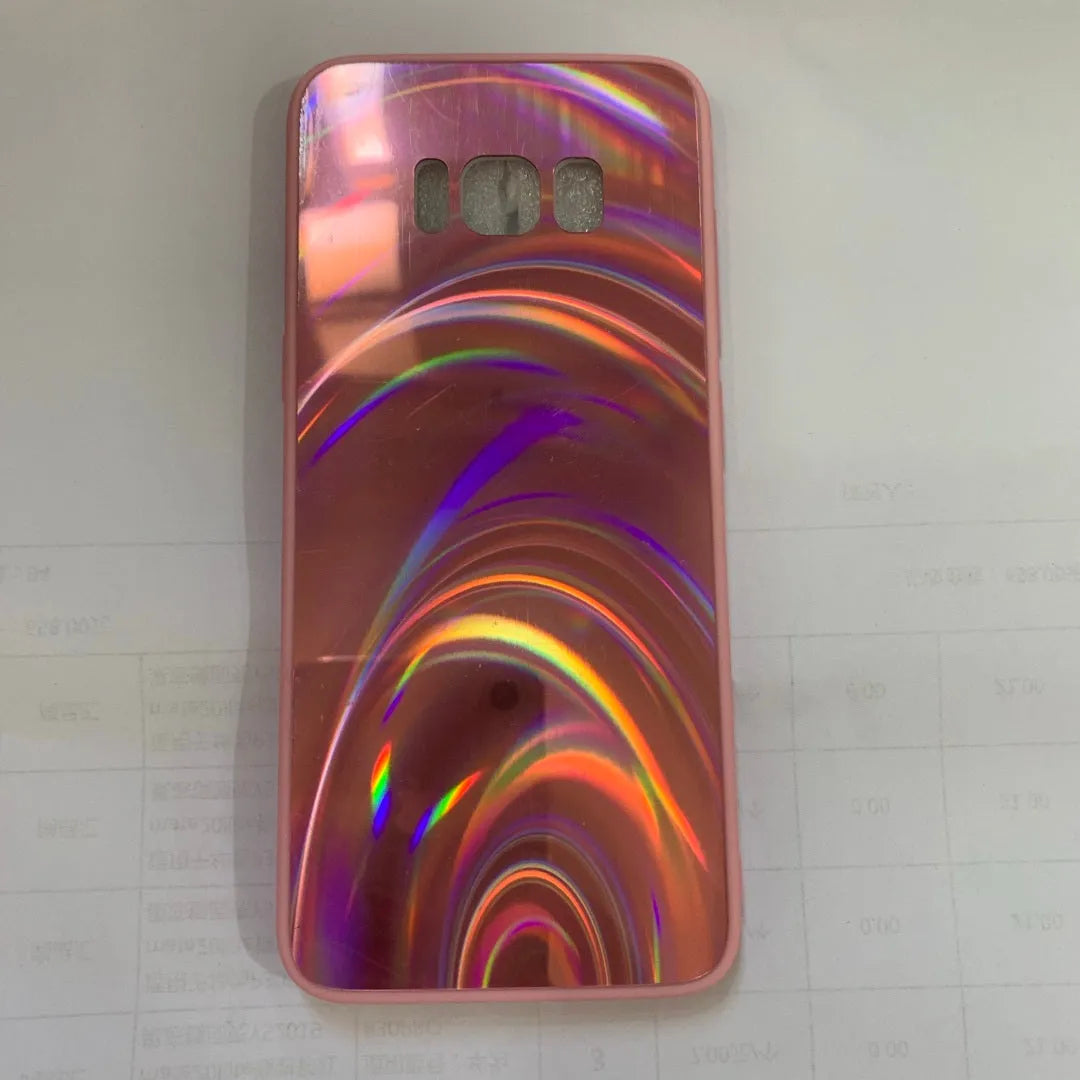 A 3D rainbow glitter gradient back cover case for a smartphone, showing its full-coverage design and sparkling finish.