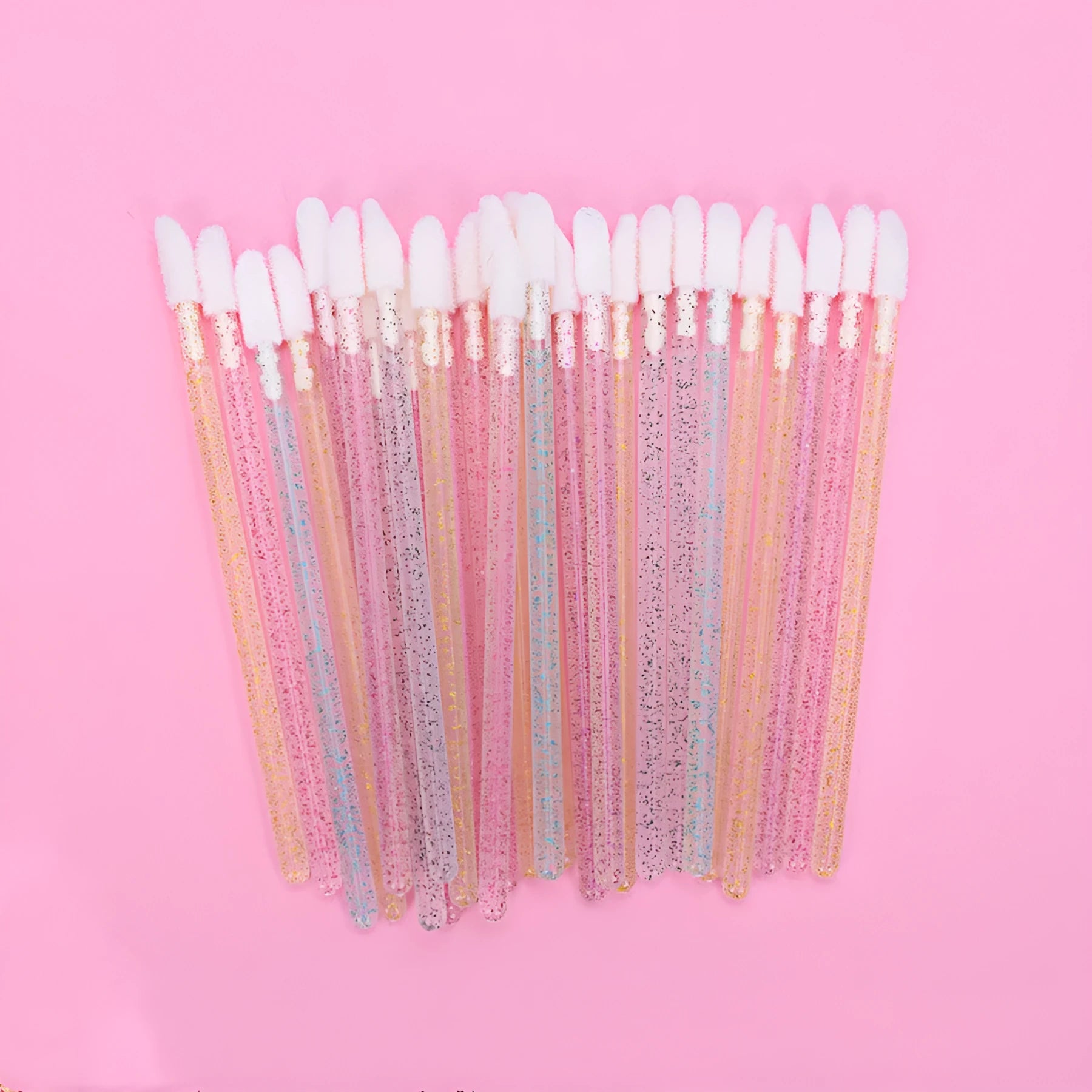 Crystal rod lip brush with man-made fibre bristles, 9cm total length, red colour, on white background