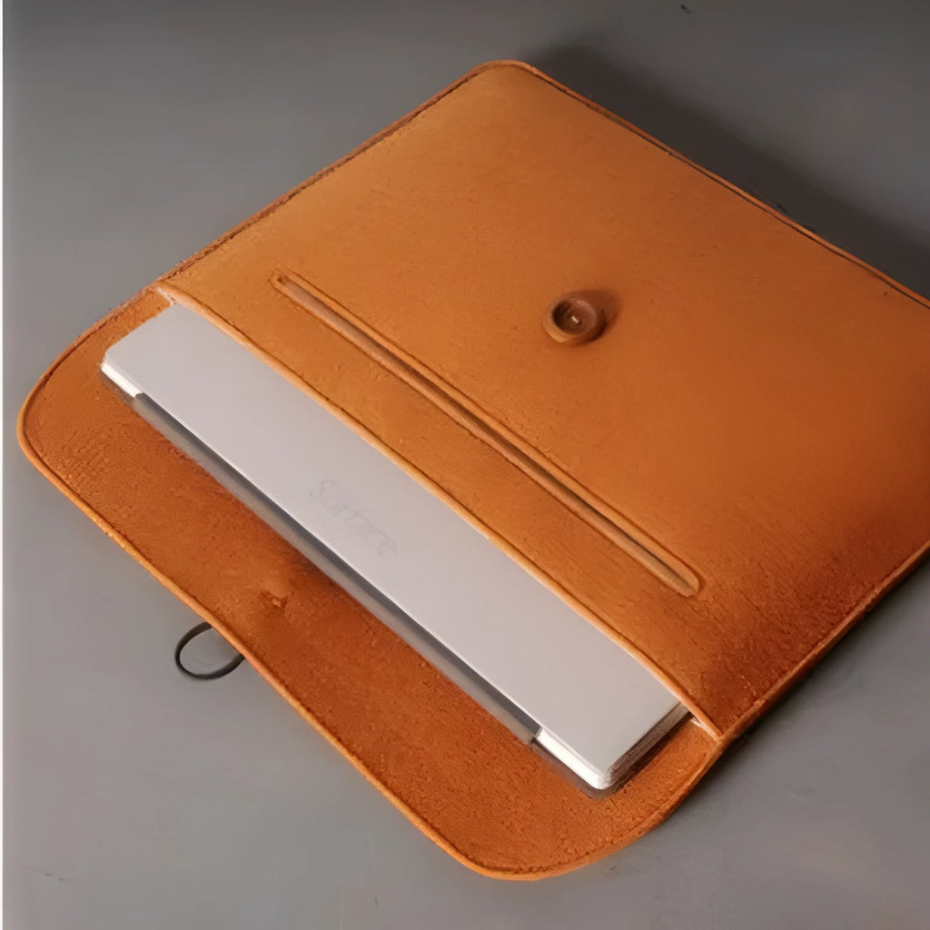 Grey and orange felt laptop bag compatible with Apple MacBook