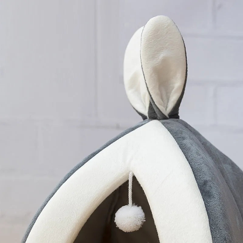 Rabbit ear Mongolian nest pet bed in grey with Arctic velvet cover, for cats and dogs