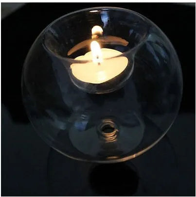 Europe style round hollow glass candle holder ball vase in handmade hot glass frying table construction