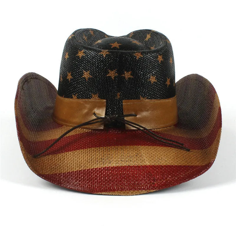 Cowboy sun hat in grey with curling brim and high-top design, made of woven grass