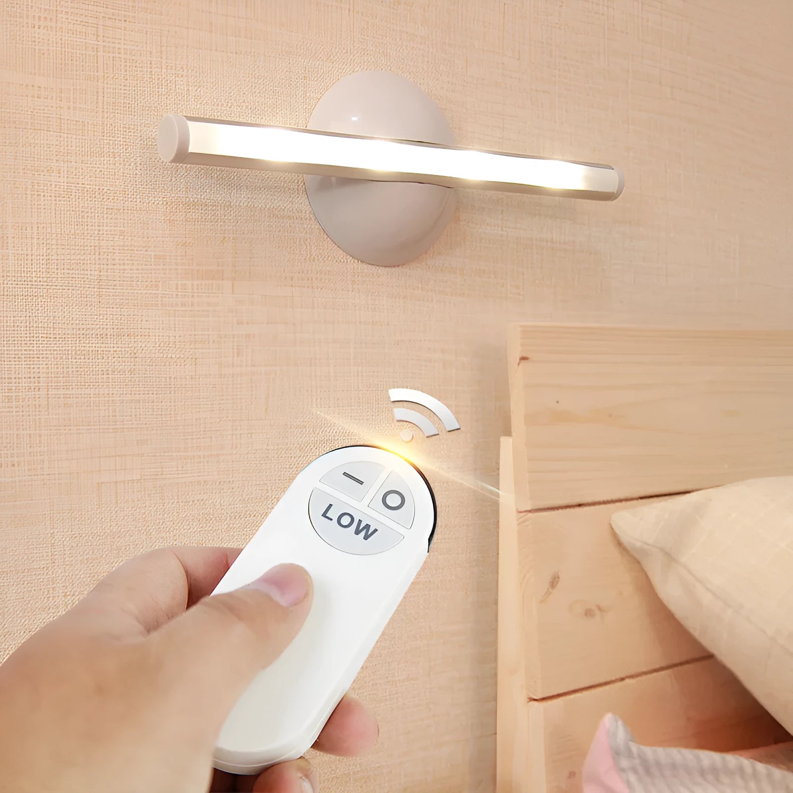 A remote-controlled LED lamp unit designed for installation inside a cabinet or next to a mirror.