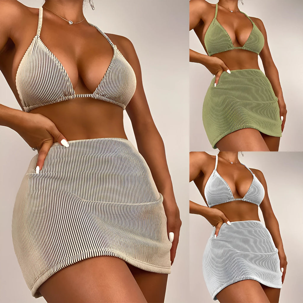 Small rib fabric bikini swimsuit set with sleeveless top and briefs in summer colours