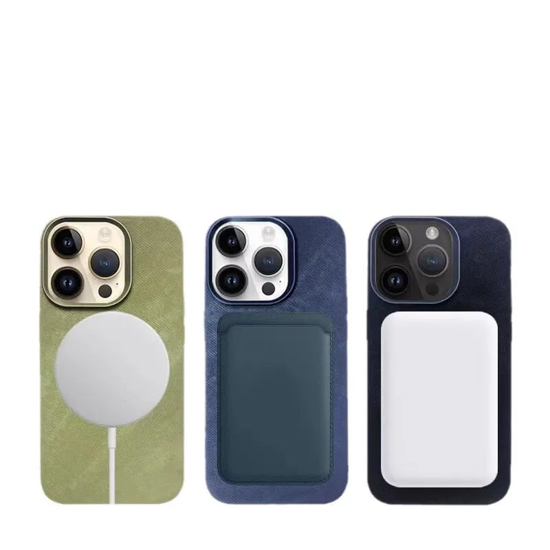 Magnetic leather drop-resistant flannel phone case for iPhone in silver grey colour showing hard case design
