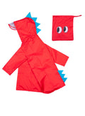 Kids dinosaur raincoat red yellow hooded trench coat waterproof sizes S to 3XL