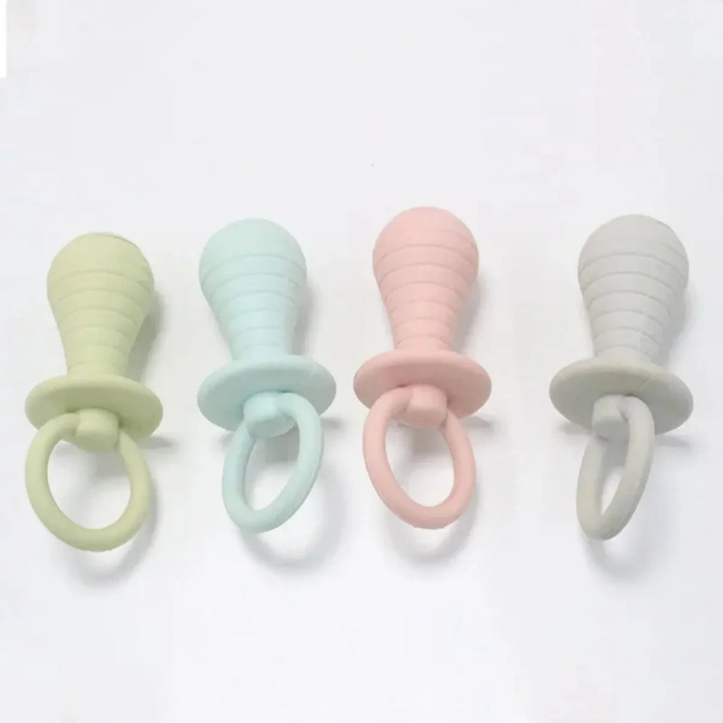 Four coloured pet pacifier rubber toys with squeakers for puppies and kittens