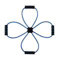 Blue eight-character TPR shoulder puller fitness band on a grey background.