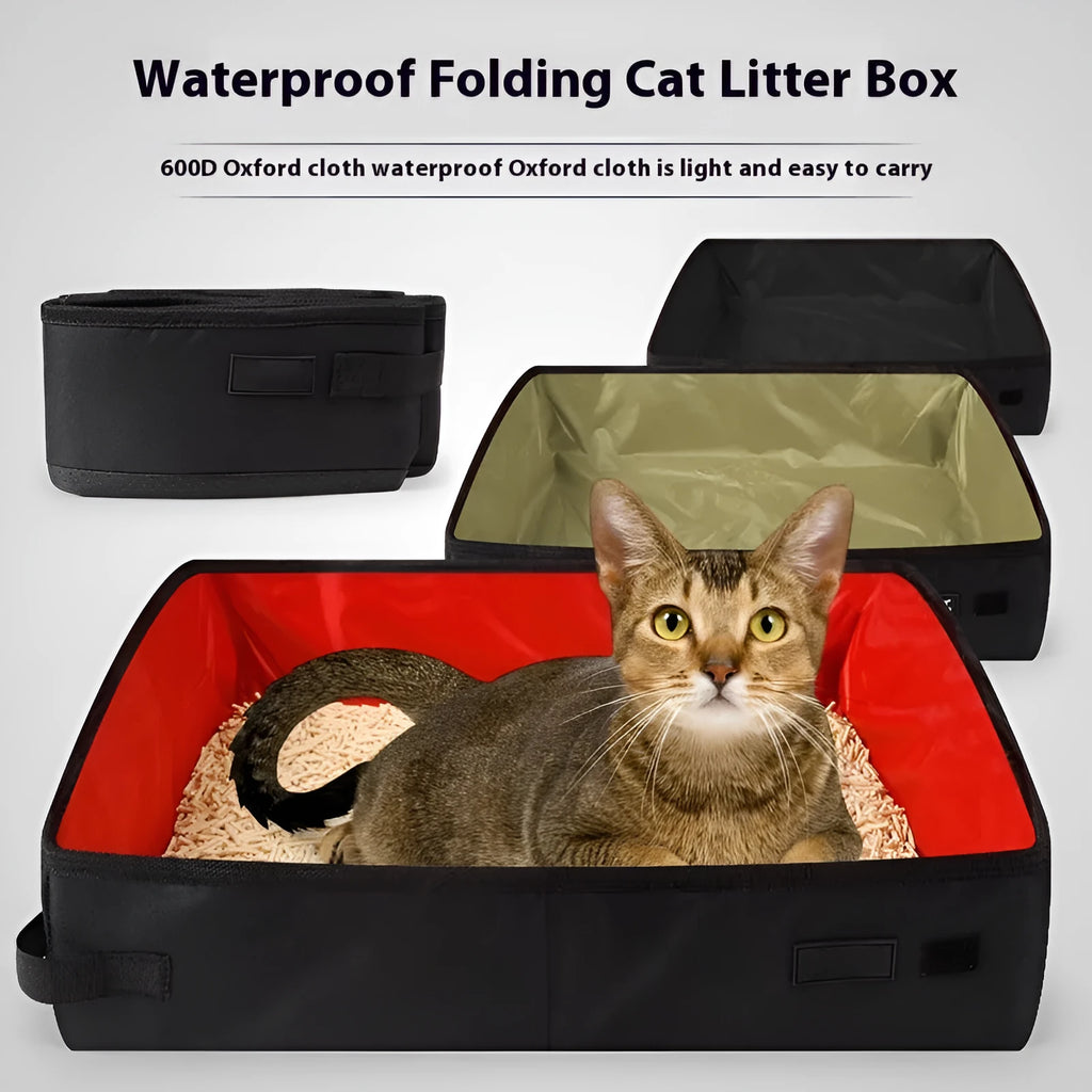 Portable foldable litter box in black waterproof Oxford cloth, 40x30cm, packed flat