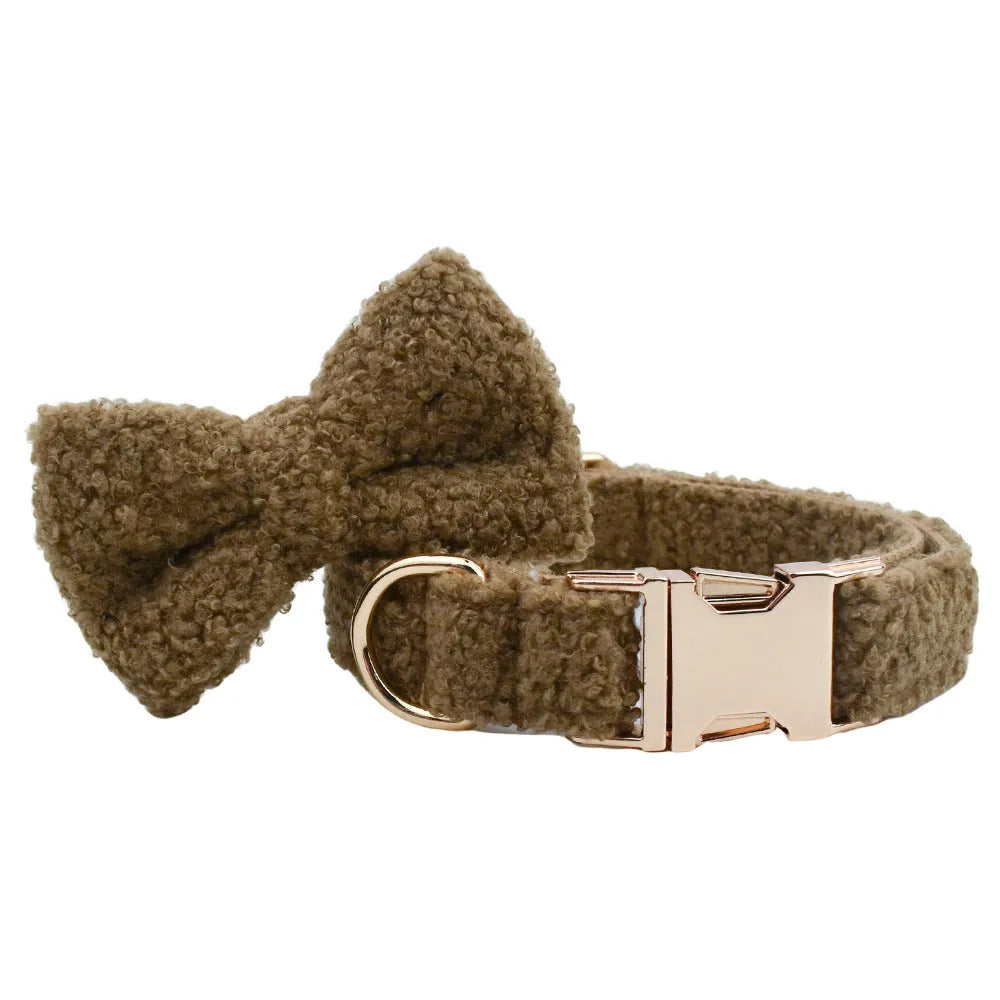 Brown polyester dog collar and lead set with optional bow and vest, shown in matching brown for sizes XS to XL