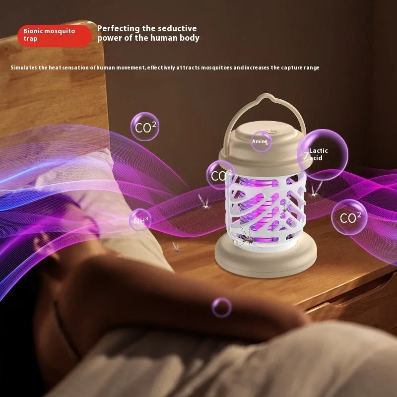Outdoor mosquito killing lamp in white ABS plastic with electric shock grid, rechargeable