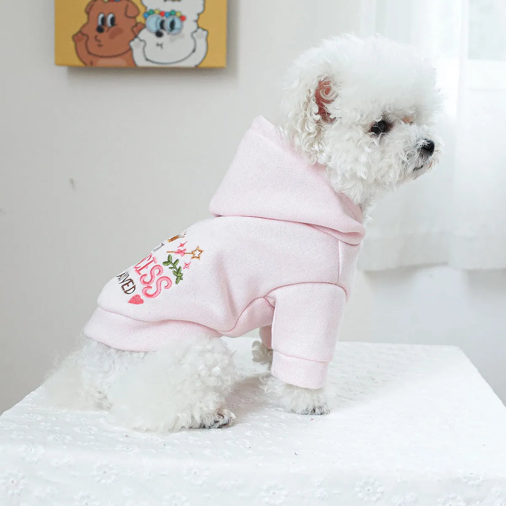 Little Princess design hooded pet sweater for dogs and cats in polyester fabric