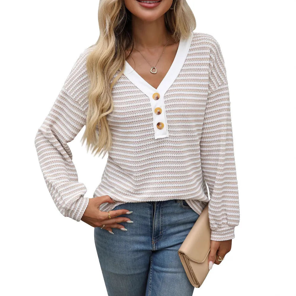 Women's loose fit V-neck pullover top with patchwork design on the front, in a wine red colour.