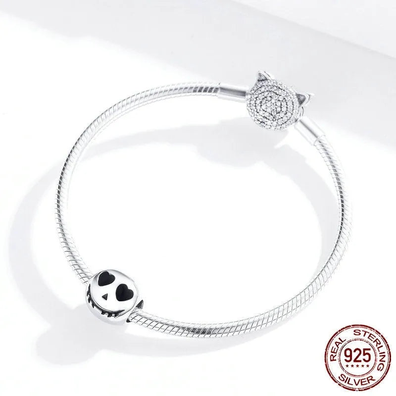 Halloween S925 silver bead grimace doll ghost face, 1cm height and width, picture colour