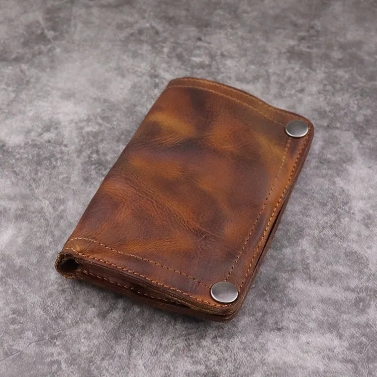 Men's genuine leather retro wallet in vertical square design with multiple card slots and coin pocket