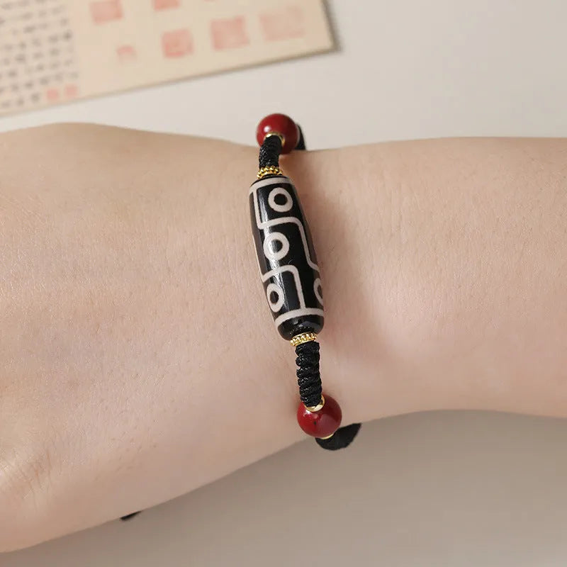 Tibetan agate dzi bead men's bracelet with shrinkable adjustable design in couple style