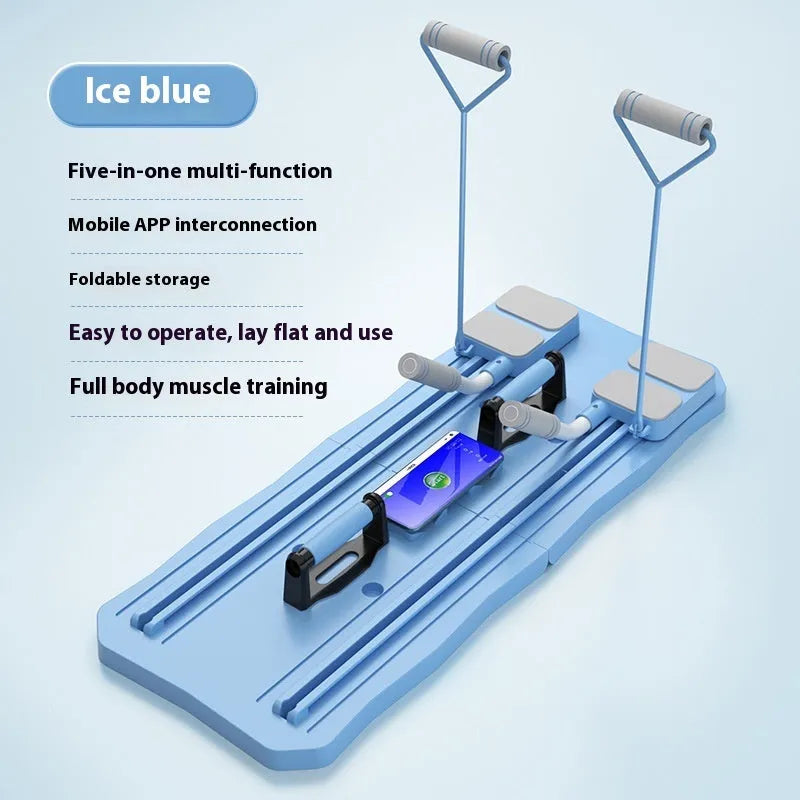 Multifunctional five-in-one fitness training board with abdominal wheel in blue or pink colour