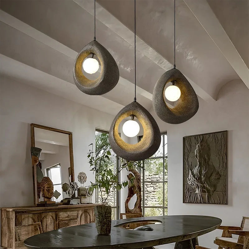Modern retro pendant chandelier with 32x35cm milky white lampshade for dining room lighting