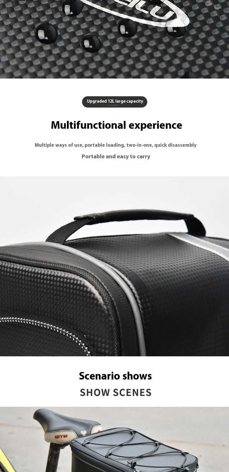 Black waterproof 12L PU leather backseat bicycle rack bag for electric cars