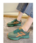 Women's beige casual dad sports shoes with cross shoulder strap, breathable mesh and PU upper, flat heel