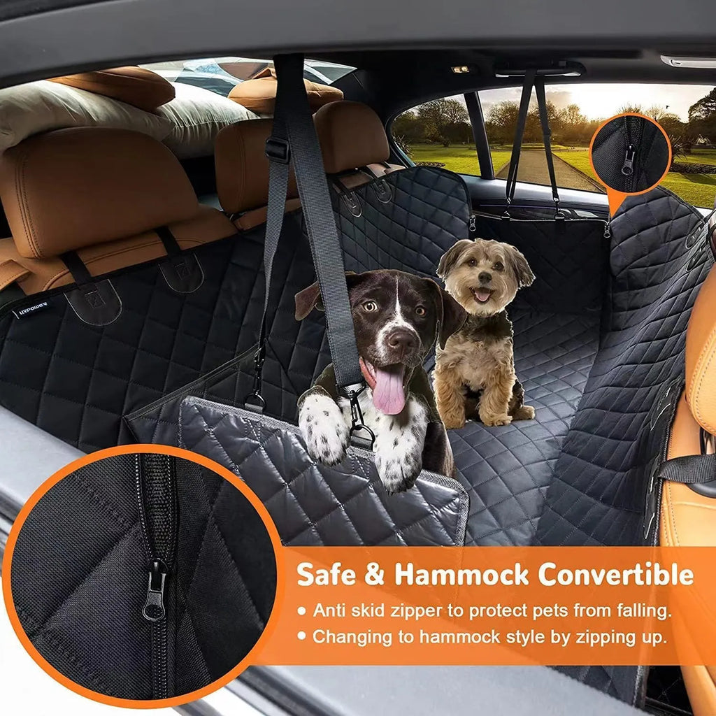 Orange pet car seat mat with pocket, 137x147cm, water and dirt resistant anti-bite cloth cover for dogs
