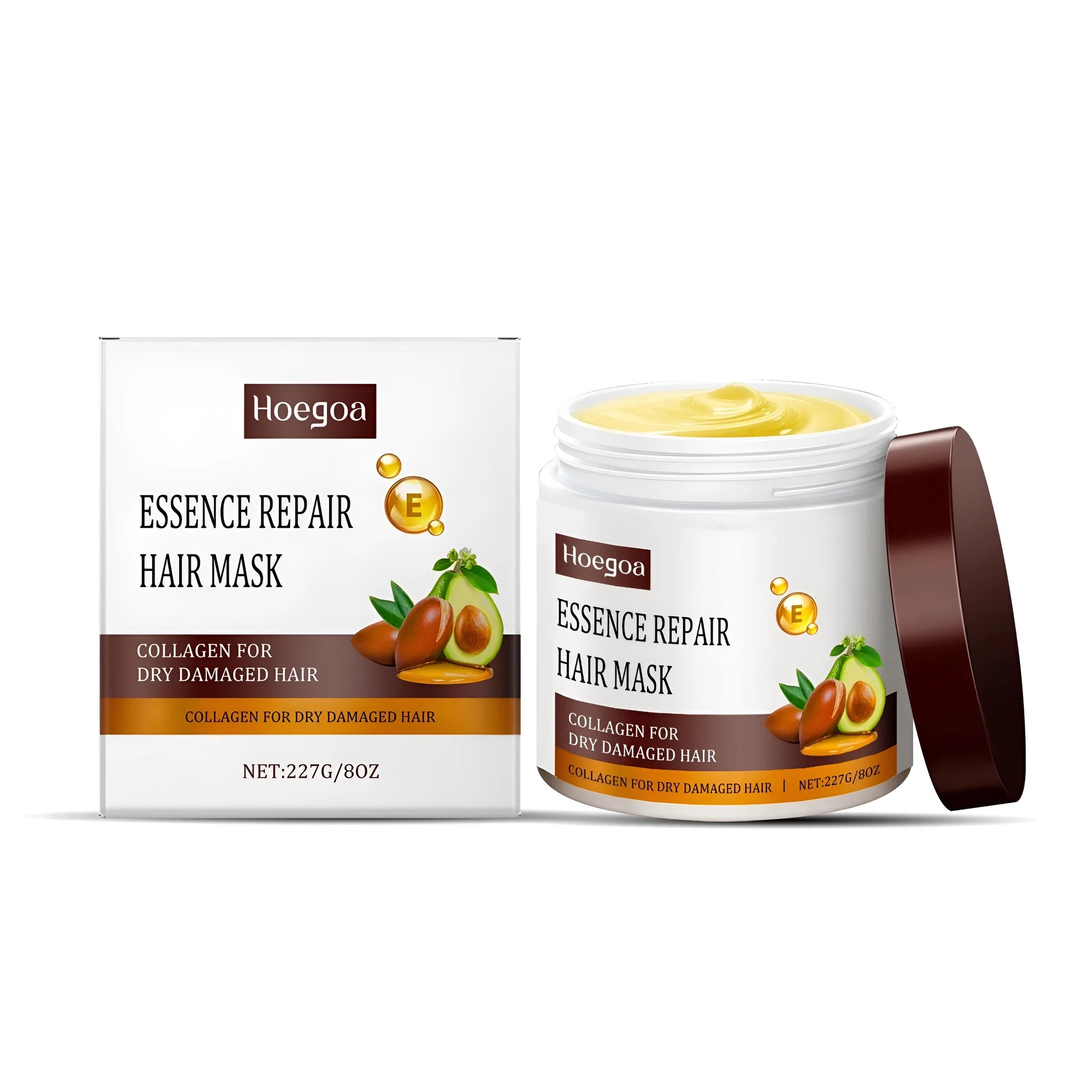 227g tub of collagen and keratin repair hair mask with avocado oil and aloe