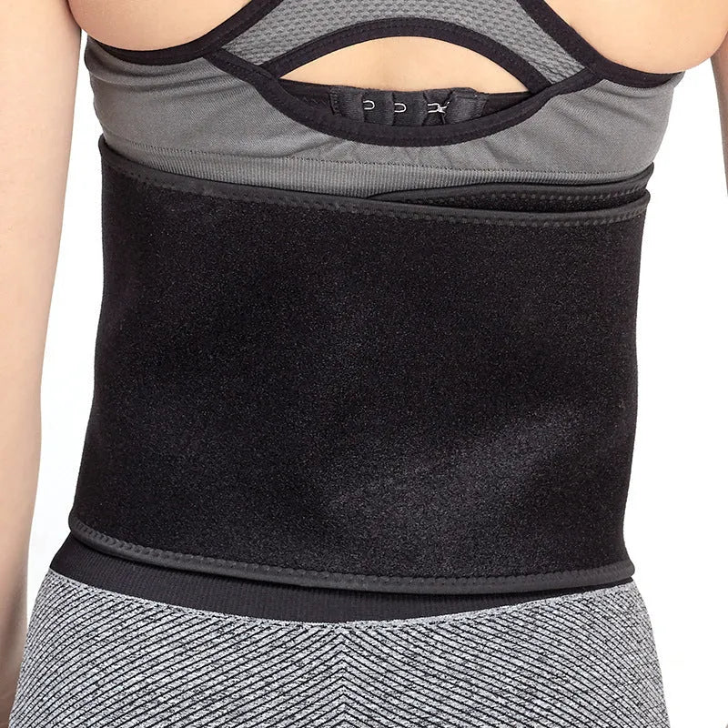Black waist support belt for yoga and fitness activities providing lumbar protection