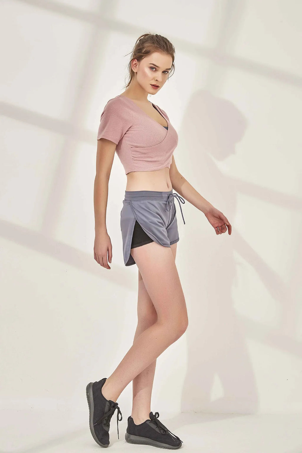 Women's cotton sports running yoga top in Navy blue, Asian size S, front view