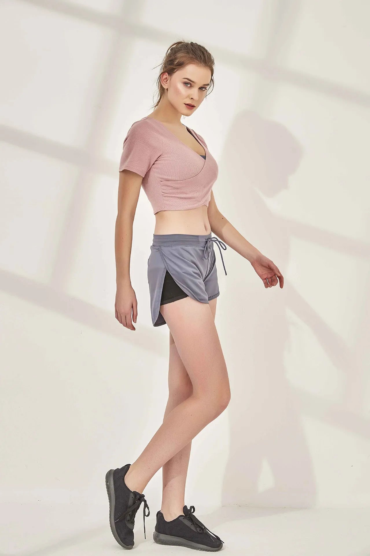 Women's cotton sports running yoga top in Navy blue, Asian size S, front view