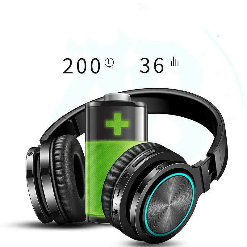 B12 wireless folding headset in black, black and red, or white and grey colour options.