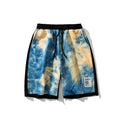 Men's tie-dye drawstring loose fit summer shorts in grey, cotton blend five-point pants