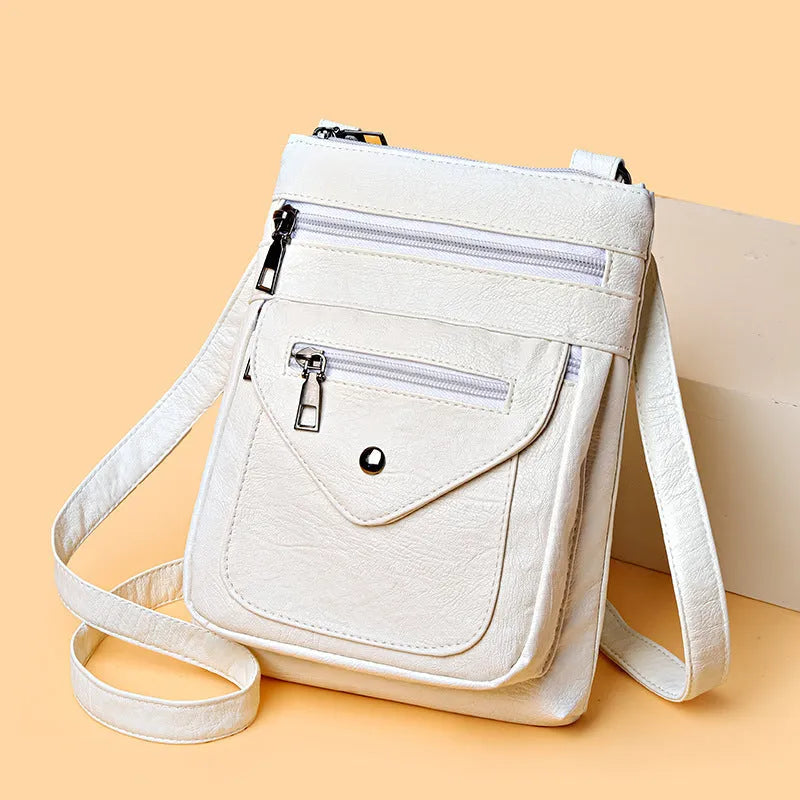 Vertical square-shaped women's crossbody mobile phone bag in PU material with shoulder strap
