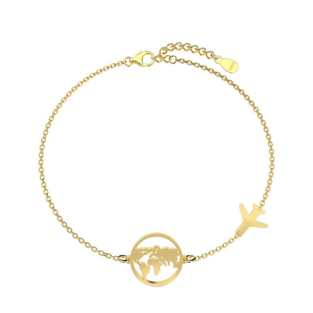Women's S925 sterling silver bracelet with aircraft charm in platinum and gold colour options