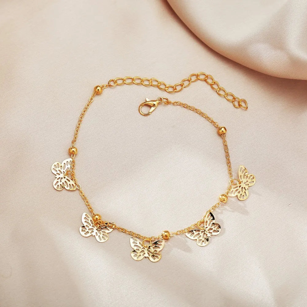 Handmade hollow butterfly anklet for women in gold or silver alloy with animal zodiac modelling