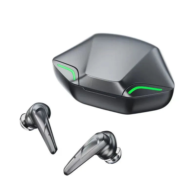Wireless in-ear gaming headset with charging cabin in black, grey, white, or yellow.